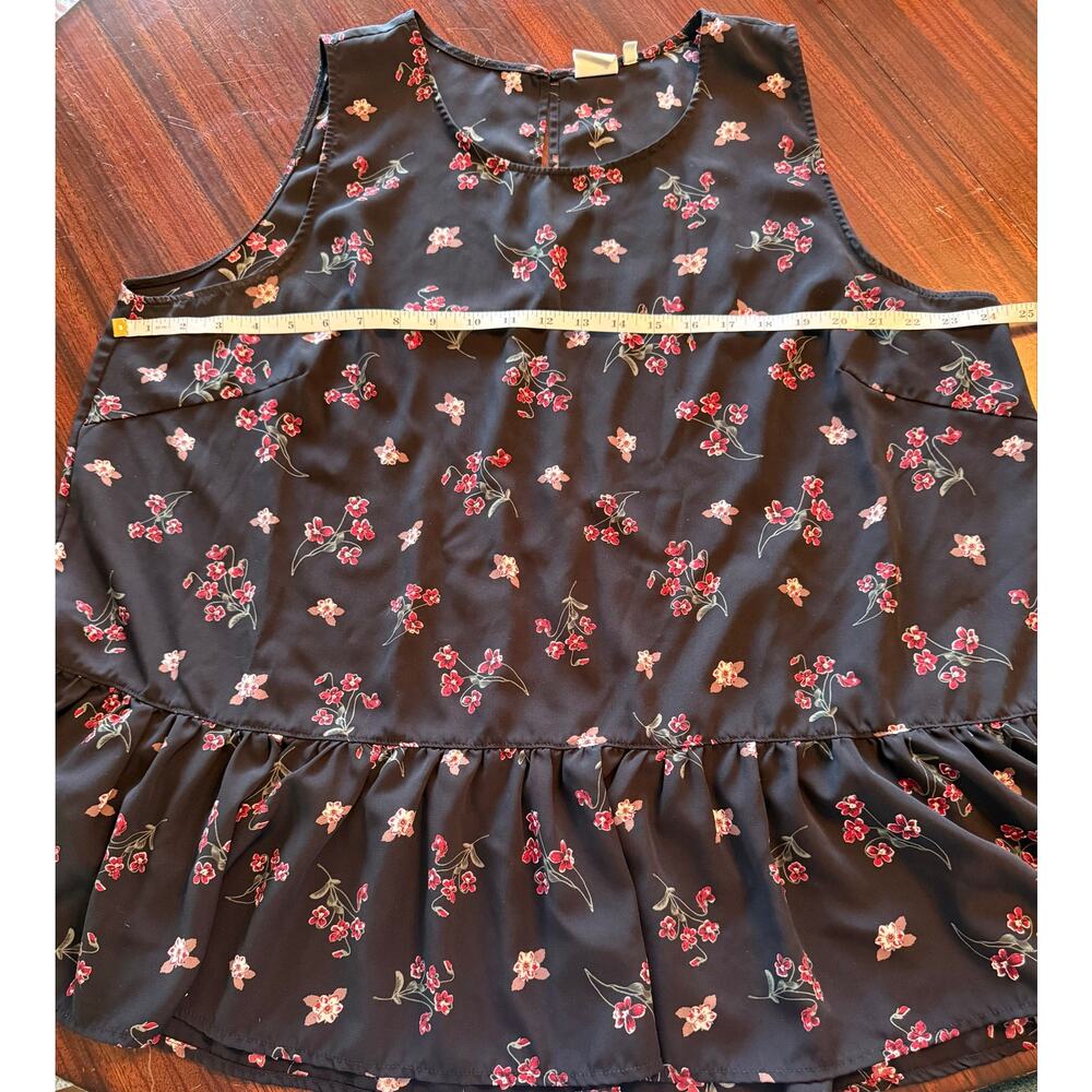 Good Luck Gem Black Red Floral Ruffle Hem A-line Tank Top Size 2X Romantic - Picture 6 of 8